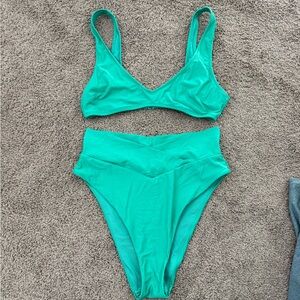 Aerie Teal High Cut Cheeky Scoop Top Bikini
